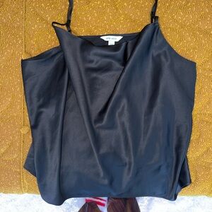 🖤 Nine West Black Satin Cami Top XXL Adjustable Straps Draped Front